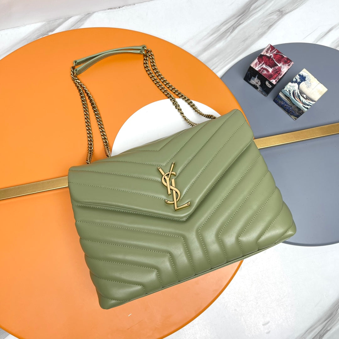 Saint Laurent Loulou Large Bag in Quilted Calfskin Leather - Olive Green