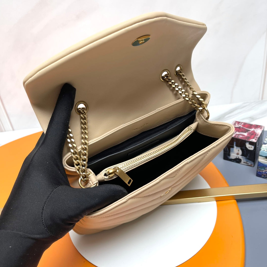 Saint Laurent Small LouLou Matelassé Quilted Leather Shoulder Bag - Dark Beige