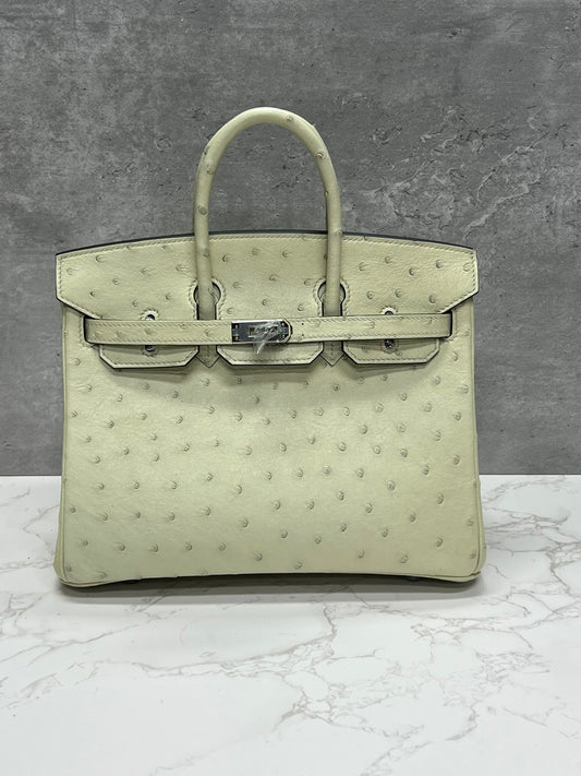 Luxury Ostrich Leather Handbag - Cream Top Handle Tote Bag