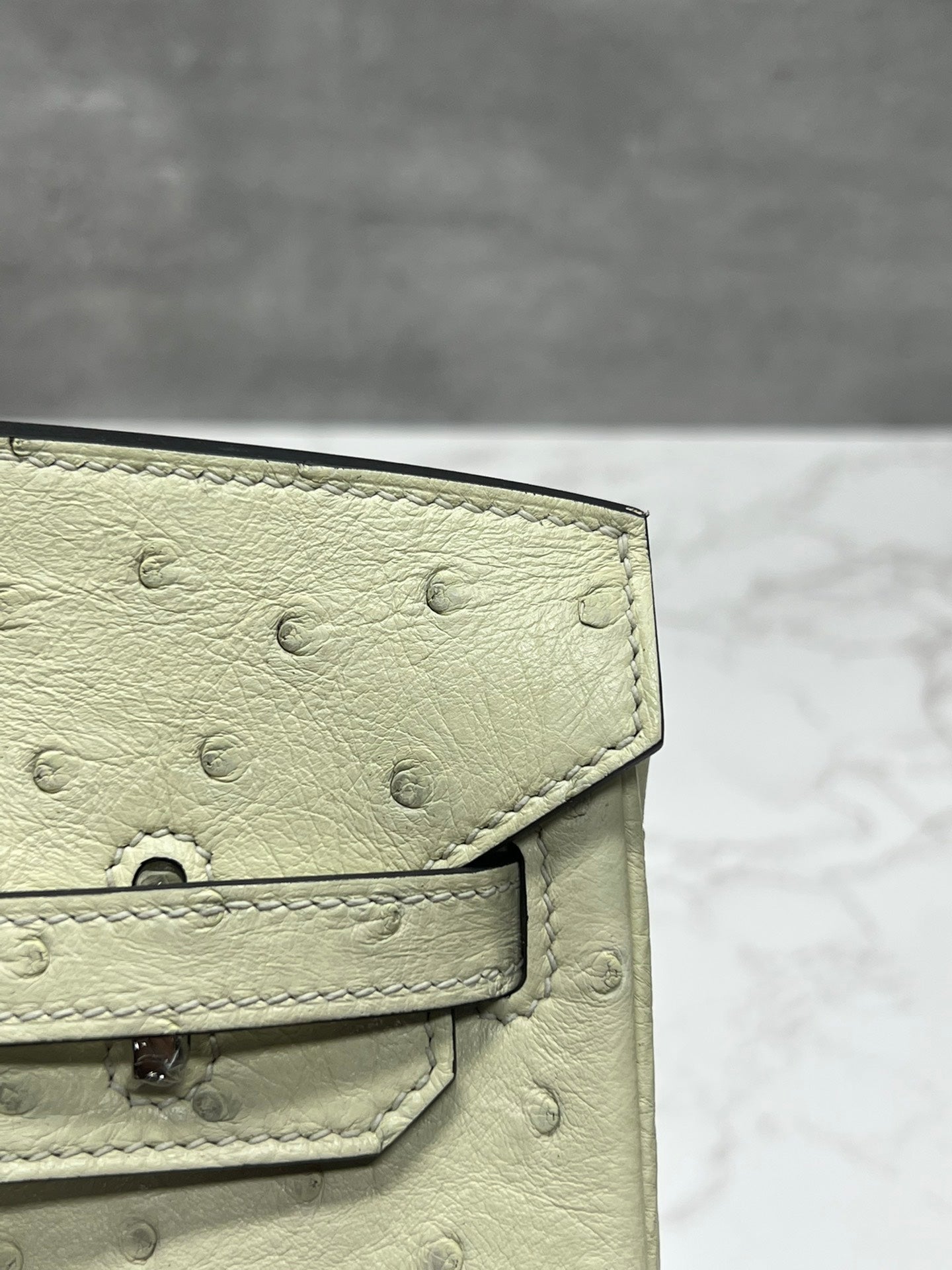 Luxury Ostrich Leather Handbag - Cream Top Handle Tote Bag