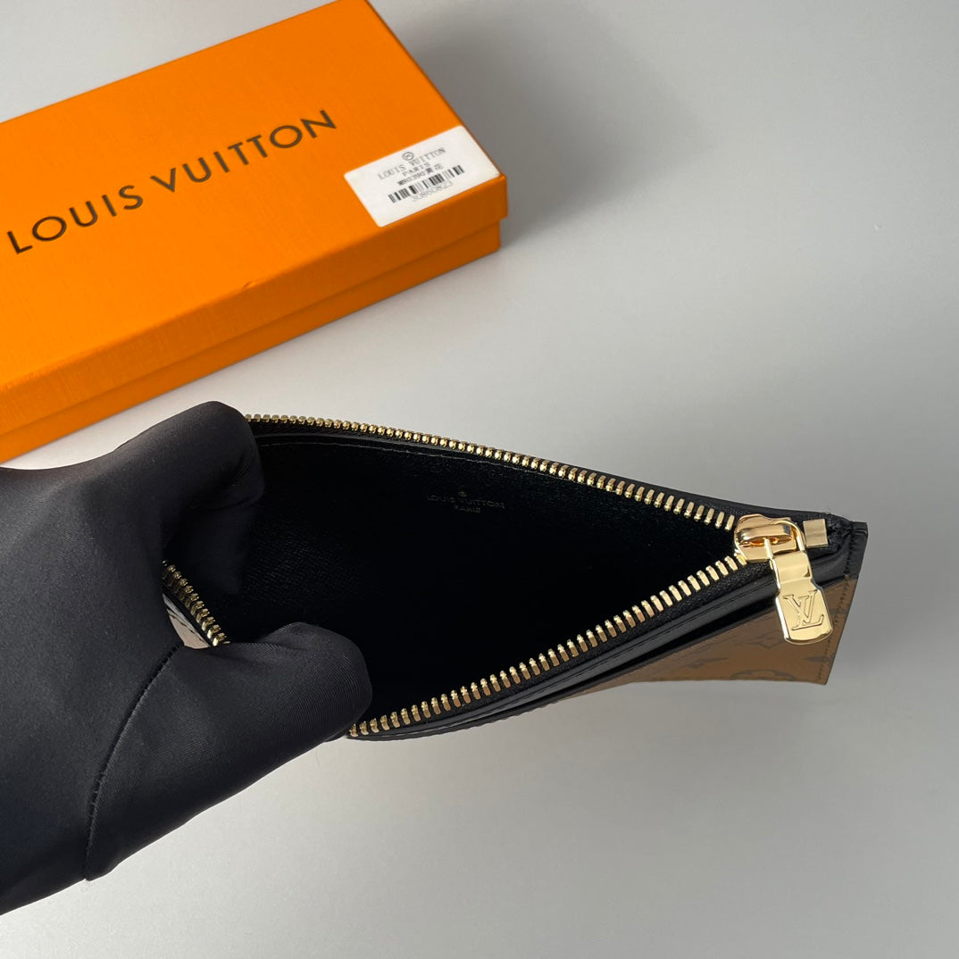 Louis Vuitton Classic Brown Monogram Print Slim Wallet with Black Leather Trim