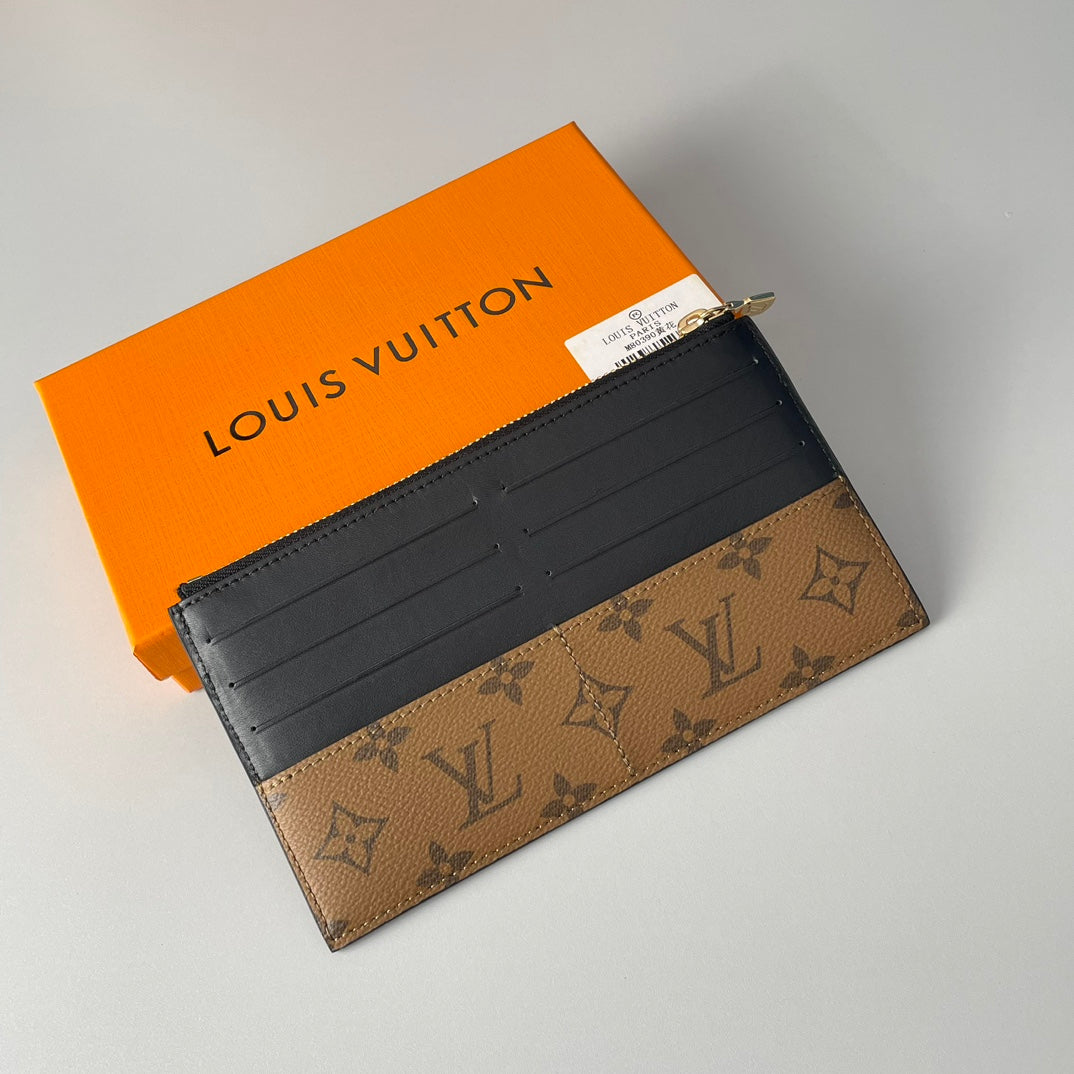 Louis Vuitton Classic Brown Monogram Print Slim Wallet with Black Leather Trim