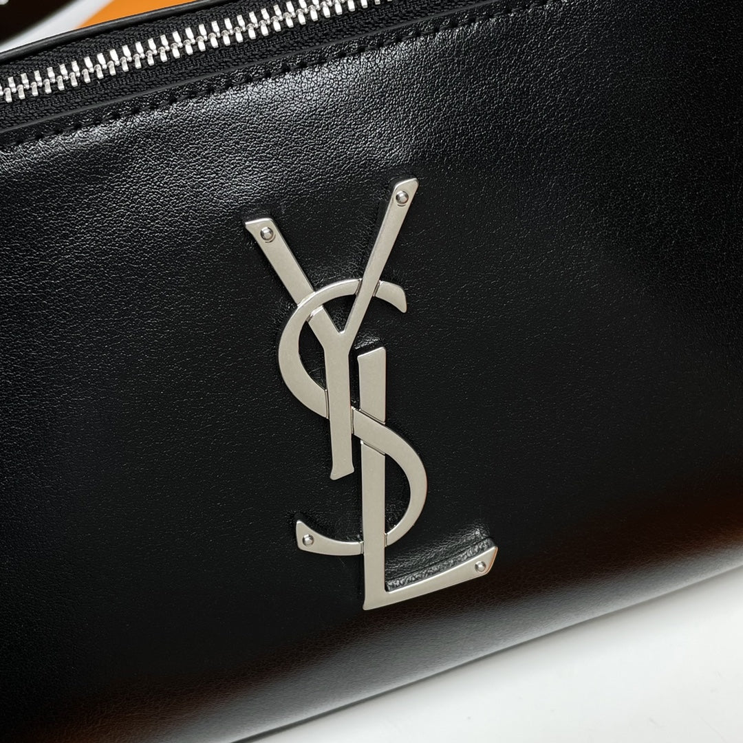 Saint Laurent Monogram Belt Bag in Shiny Black Leather with Silver Hardware