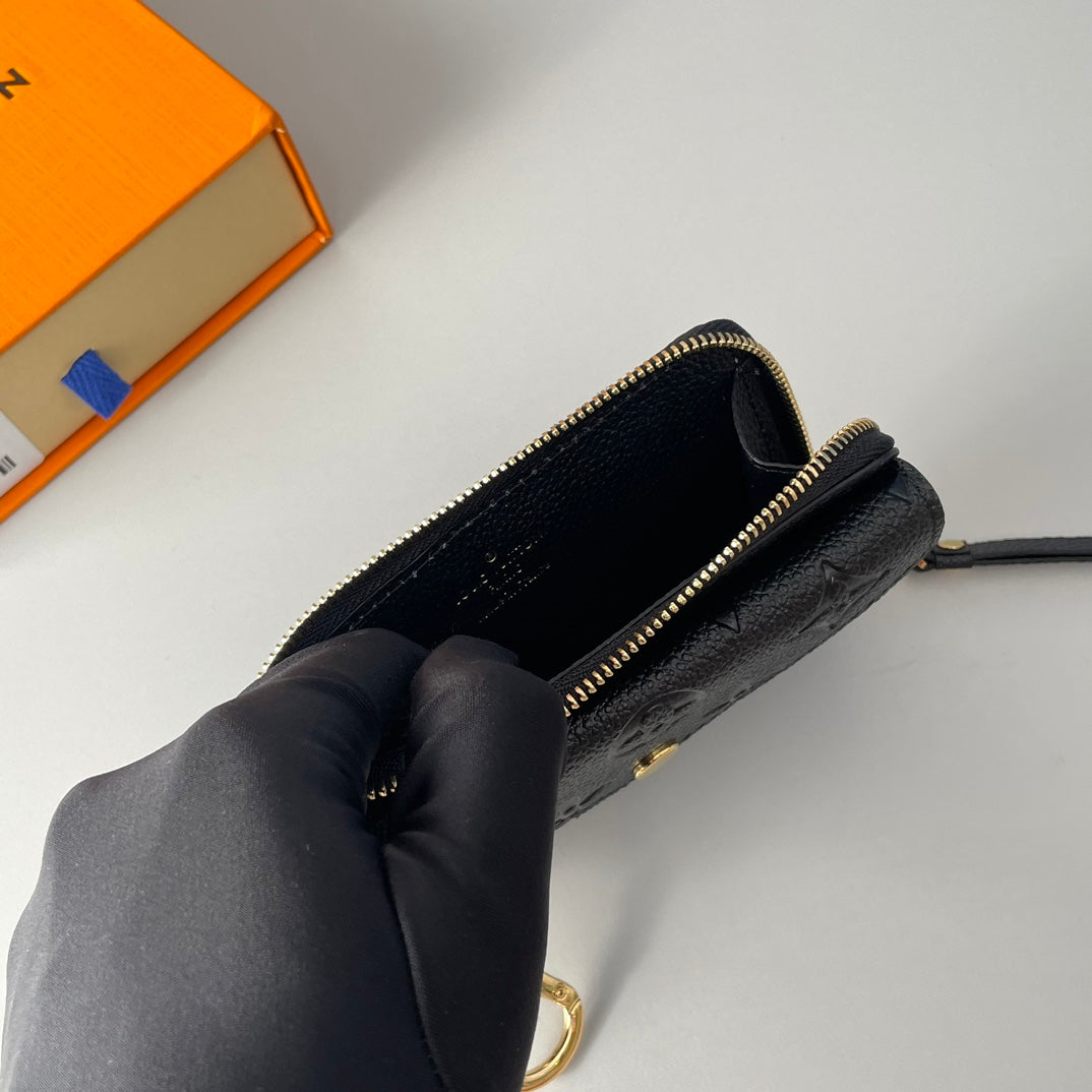 Louis Vuitton Black Embossed Leather Card Holder Wallet with Envelope Pocket