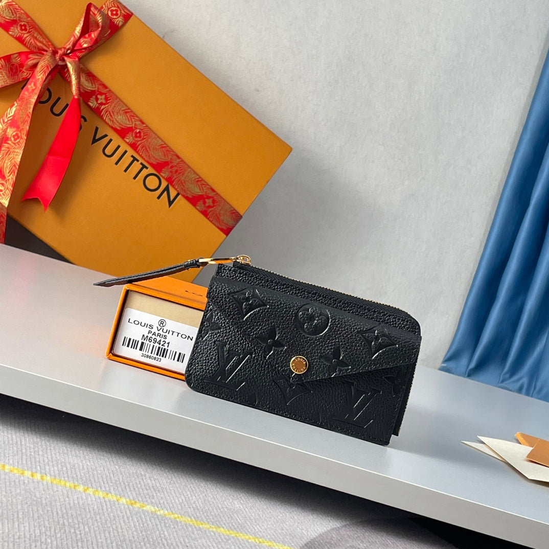 Louis Vuitton Black Embossed Leather Card Holder Wallet with Envelope Pocket