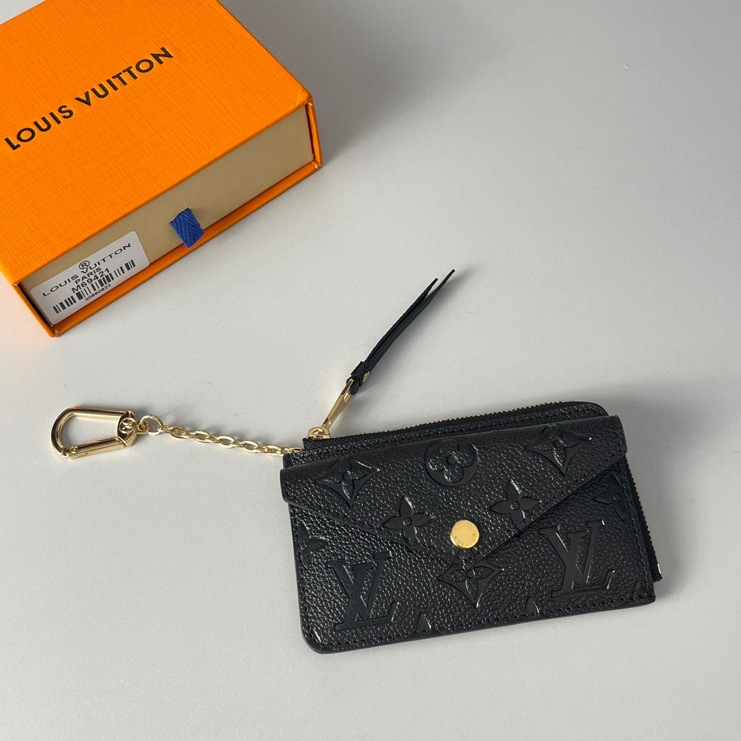 Louis Vuitton Black Embossed Leather Card Holder Wallet with Envelope Pocket