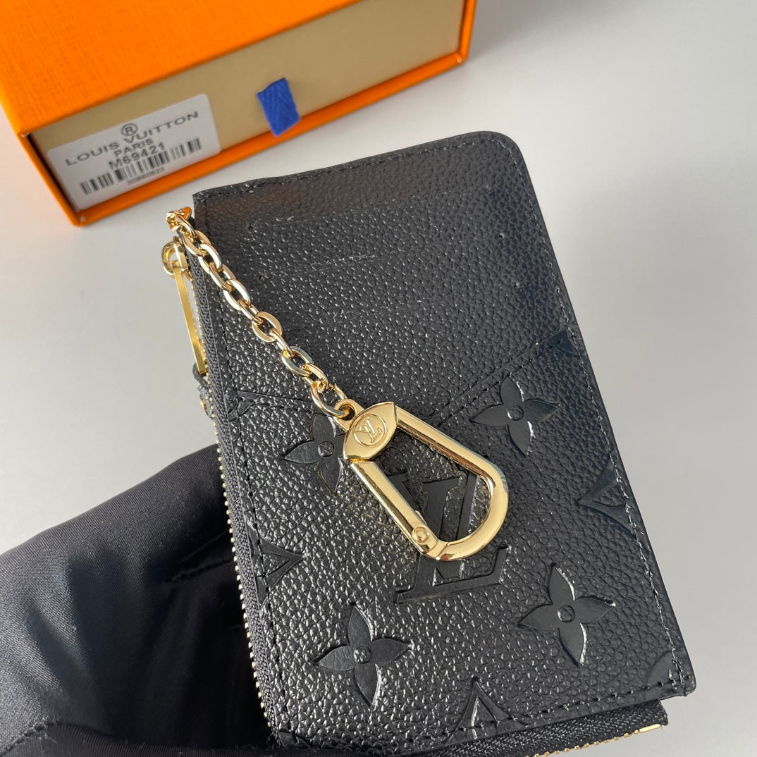 Louis Vuitton Black Embossed Leather Card Holder Wallet with Envelope Pocket
