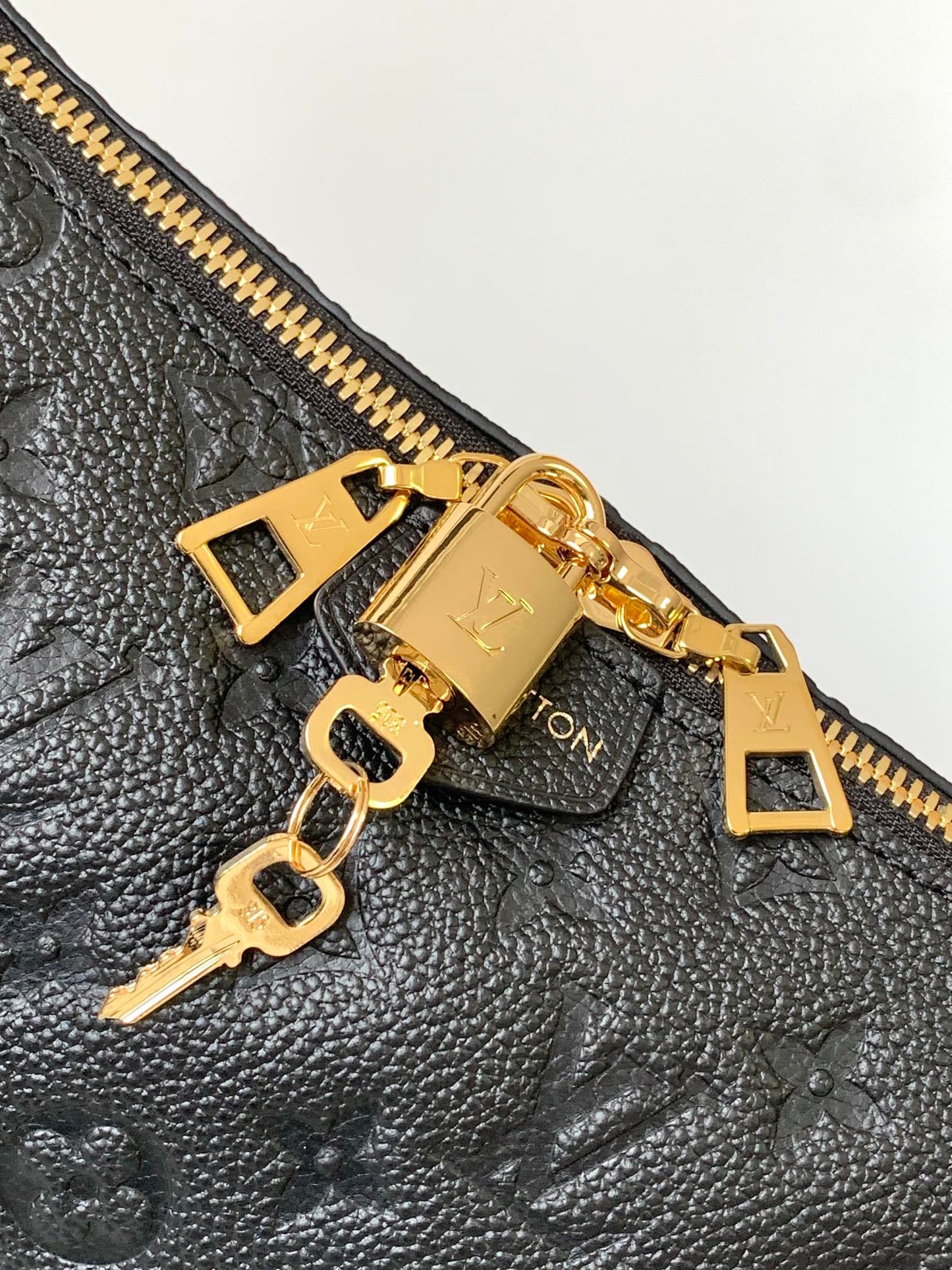 Louis Vuitton Classic Black Embossed Leather Shoulder Bag with Gold Hardware