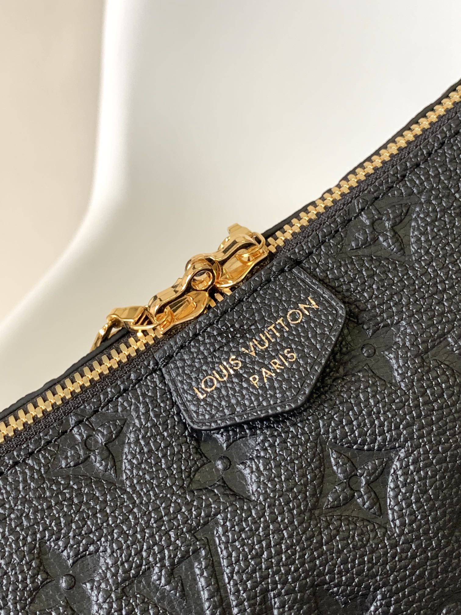 Louis Vuitton Classic Black Embossed Leather Shoulder Bag with Gold Hardware
