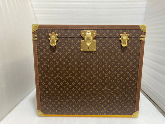 Vintage Monogram Pattern Square Storage Trunk with Gold Hardware