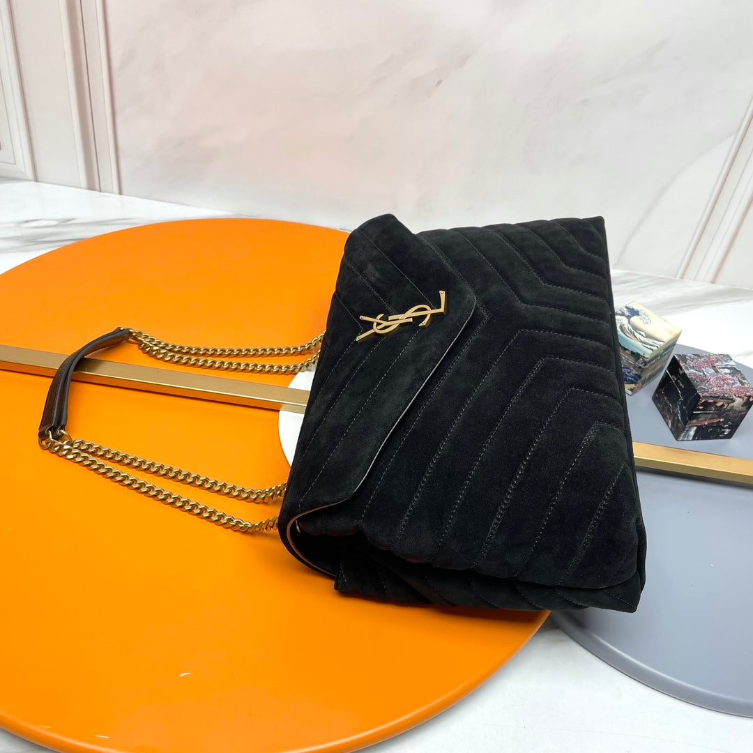 Saint Laurent Medium Loulou Bag in Black Suede with Gold Hardware