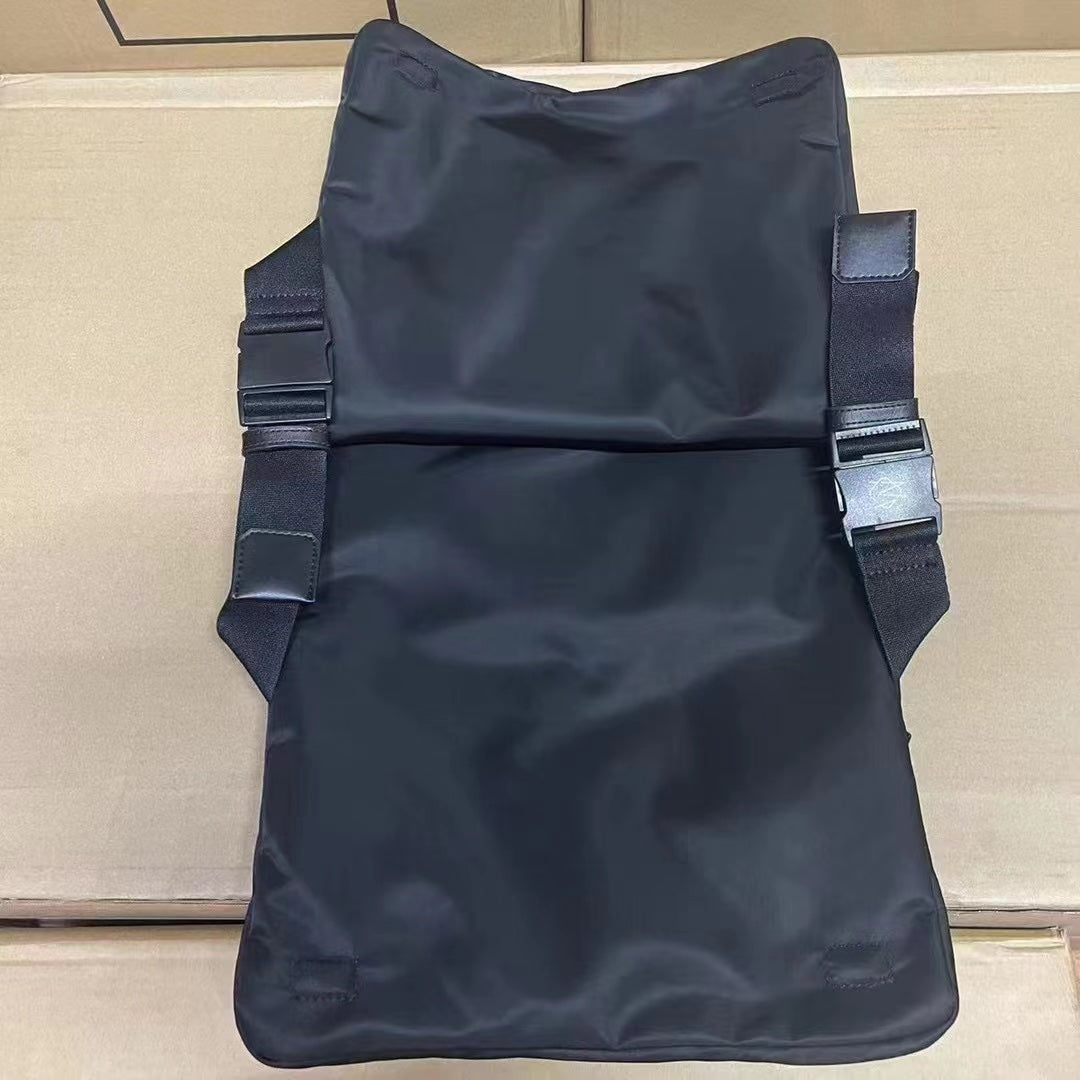 Minimalist Black Multi-Compartment Nylon Travel Backpack