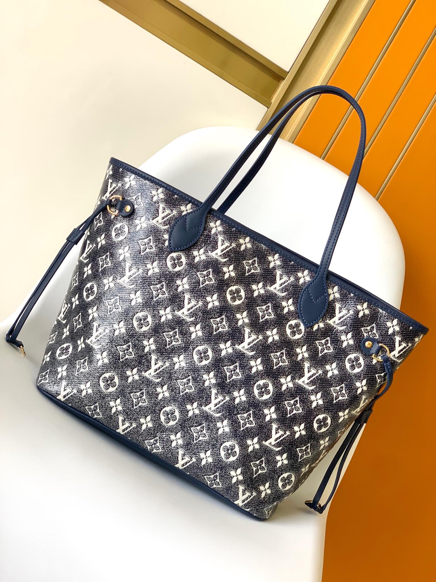 Louis Vuitton Classic Navy Blue Monogram Jacquard Shoulder Tote Bag