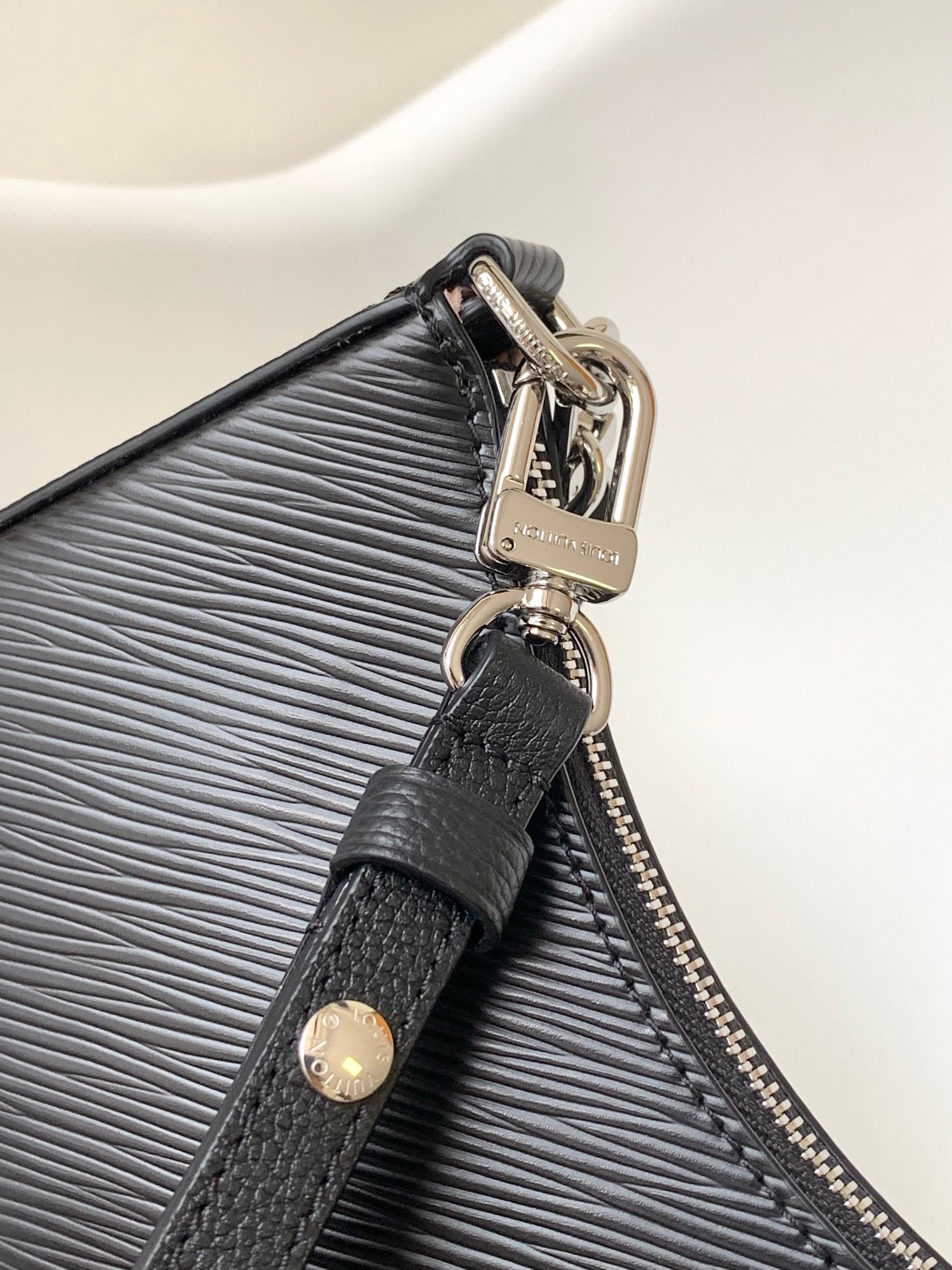 Louis Vuitton Classic Black Textured Leather Baguette Shoulder Bag with Silver Chain