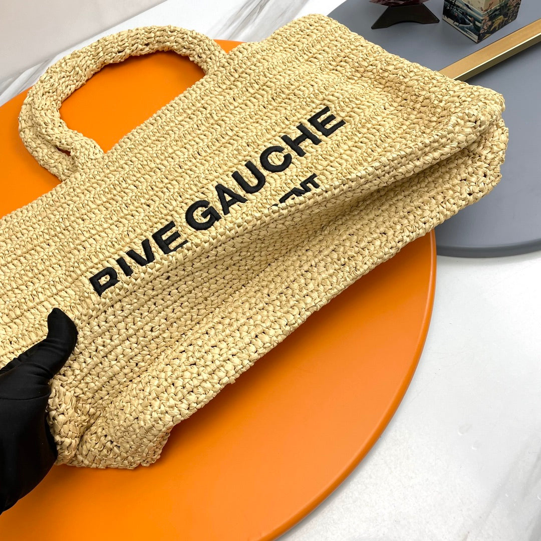 Saint Laurent Rive Gauche Raffia Tote Bag - Natural Beige Summer Handbag