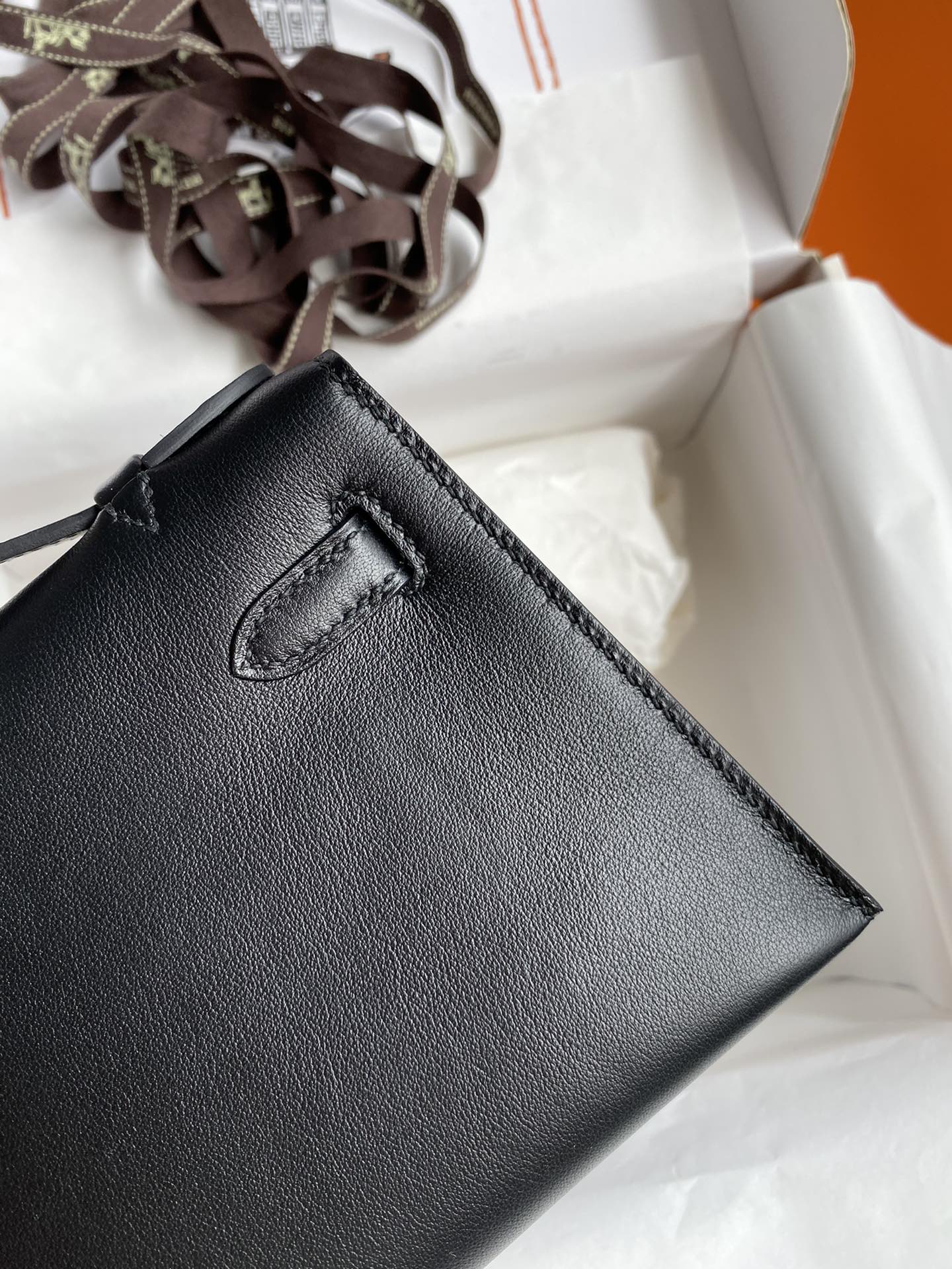 Hermès Kelly Cut Clutch Bag Black Leather with Gold Hardware