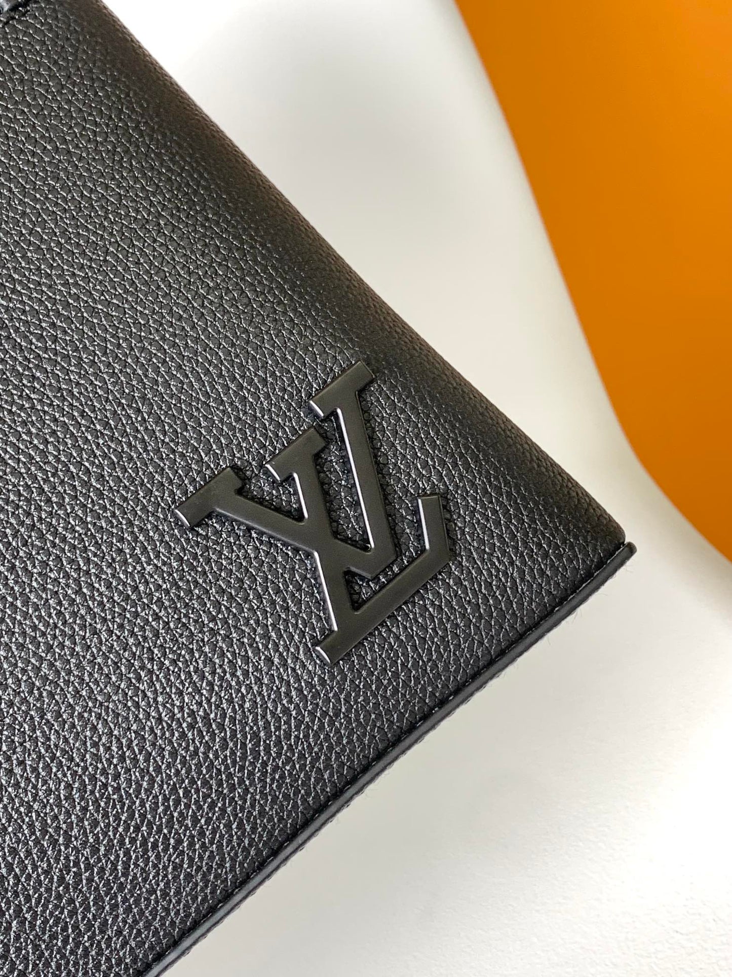 Louis Vuitton Black Textured Leather Clutch Bag with Wristlet Strap and Front Pocket