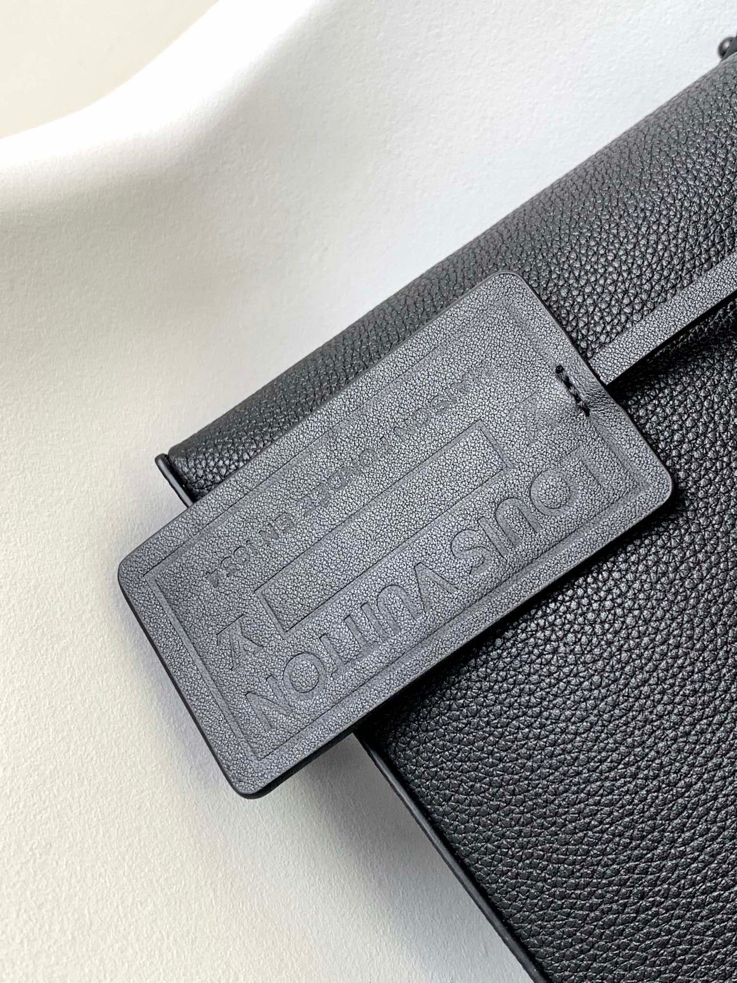 Louis Vuitton Black Textured Leather Clutch Bag with Wristlet Strap and Front Pocket