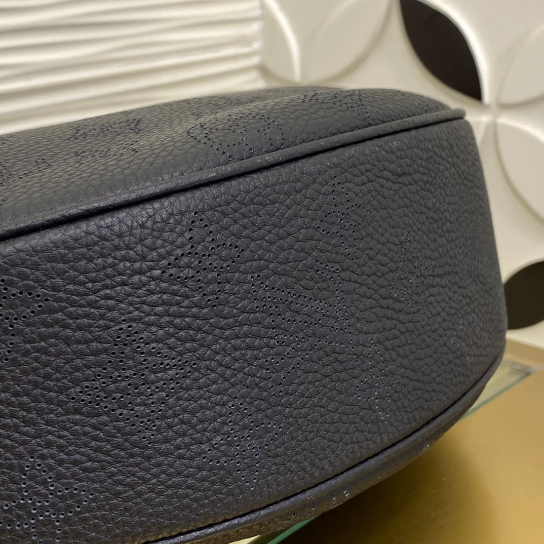 Louis Vuitton Black Embossed Crescent Shoulder Bag with Silver Chain and Coin Purse
