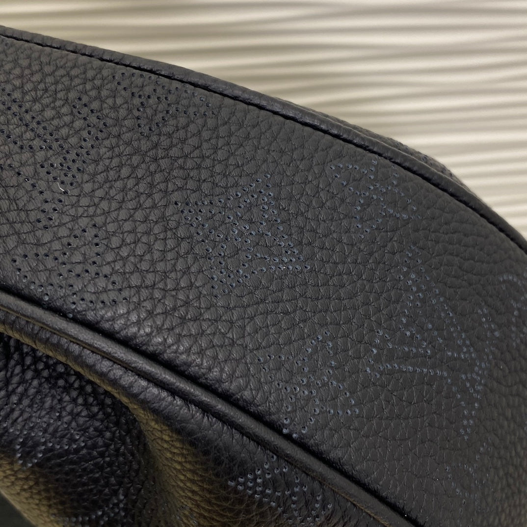 Louis Vuitton Black Embossed Crescent Shoulder Bag with Silver Chain and Coin Purse
