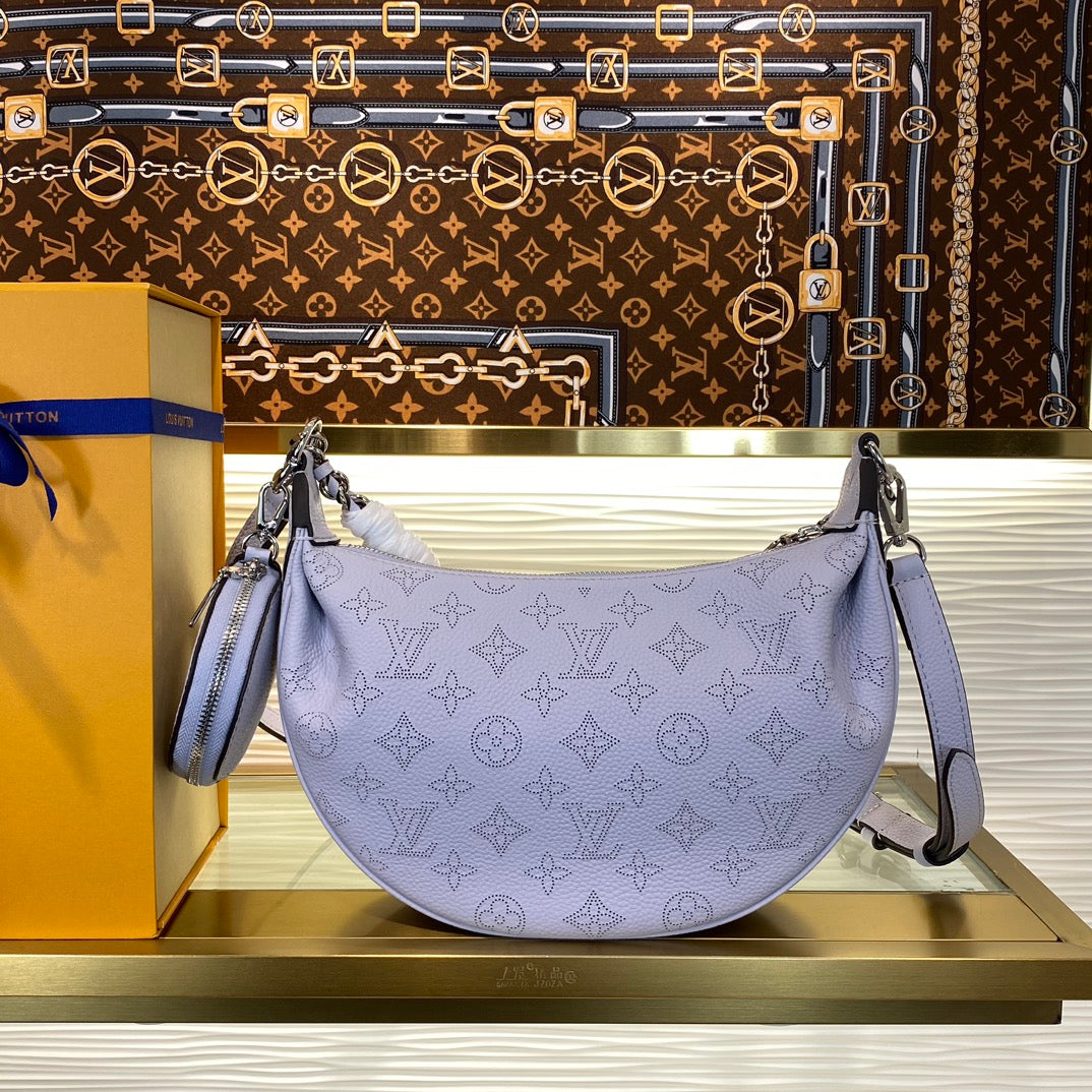 Louis Vuitton Lavender Embossed Crescent Shoulder Bag with Chain and Coin Pouch