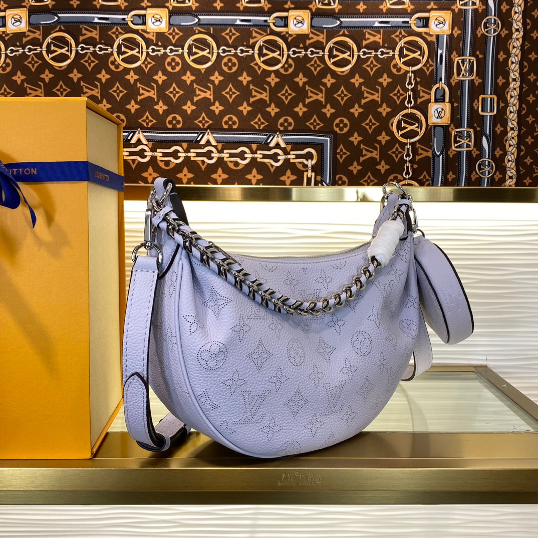 Louis Vuitton Lavender Embossed Crescent Shoulder Bag with Chain and Coin Pouch