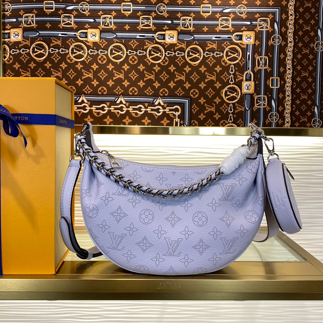 Louis Vuitton Lavender Embossed Crescent Shoulder Bag with Chain and Coin Pouch