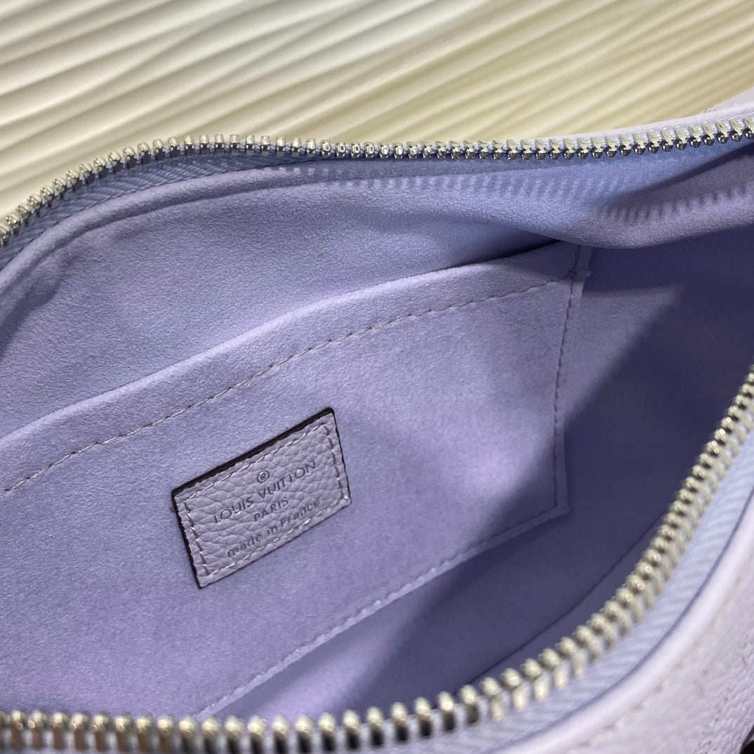 Louis Vuitton Lavender Embossed Crescent Shoulder Bag with Chain and Coin Pouch