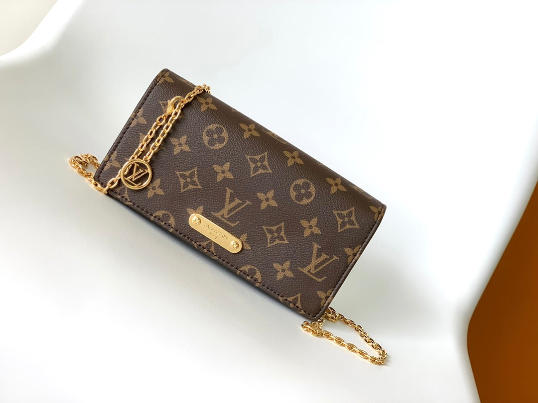 Louis Vuitton Classic Monogram Canvas Chain Wallet Crossbody Clutch Bag