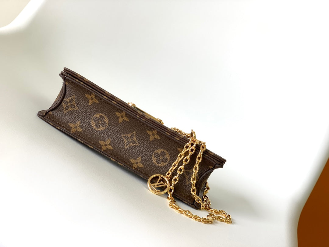 Louis Vuitton Classic Monogram Canvas Chain Wallet Crossbody Clutch Bag