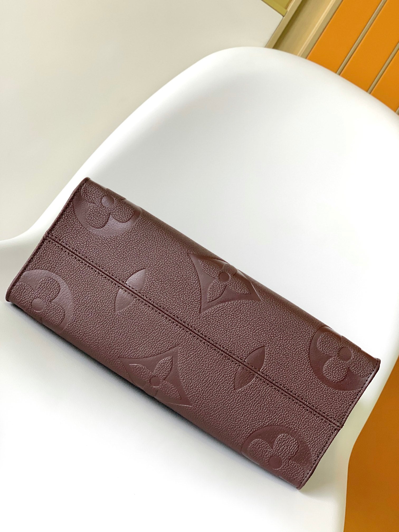 Louis Vuitton Dark Burgundy Embossed Leather Tote Bag with Top Handles