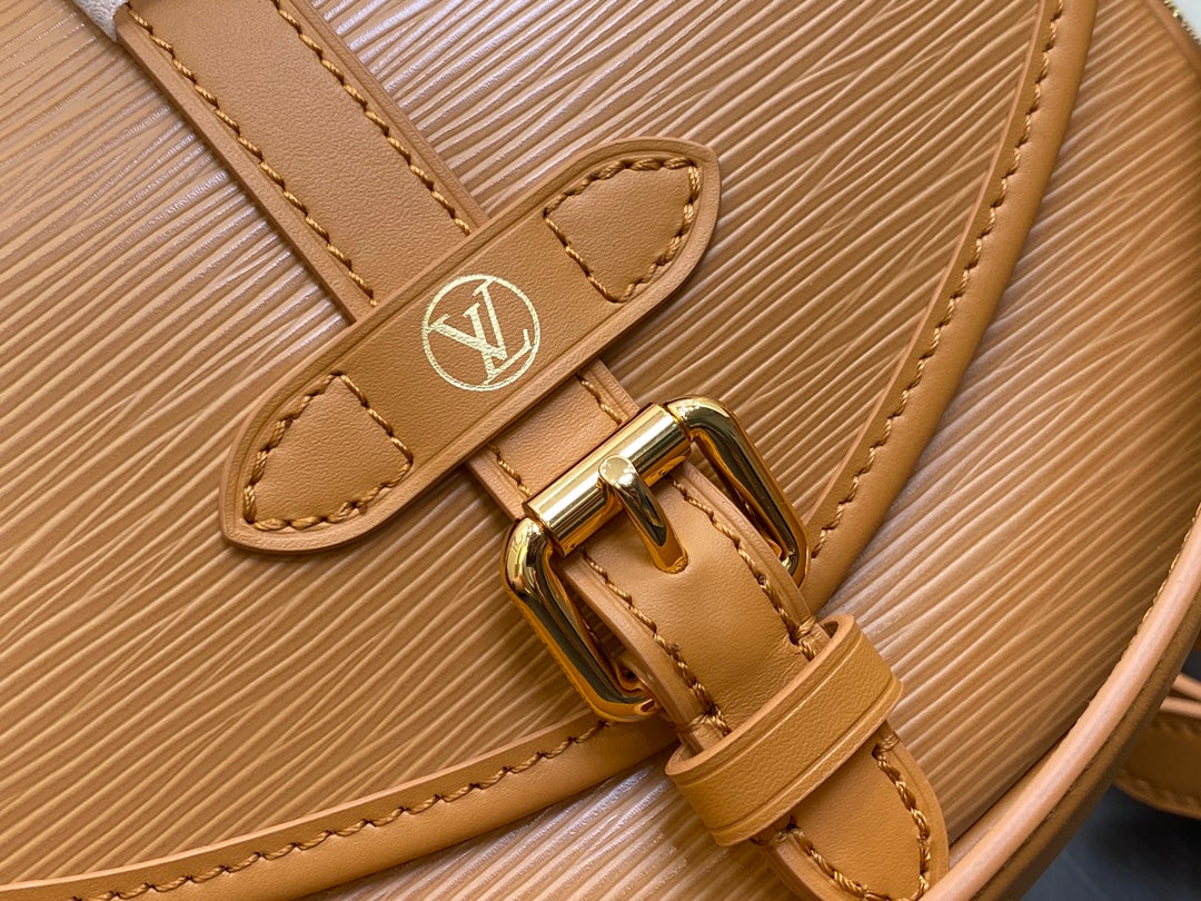 Louis Vuitton Classic Tan Leather Saddle Crossbody Bag with Buckle Detail