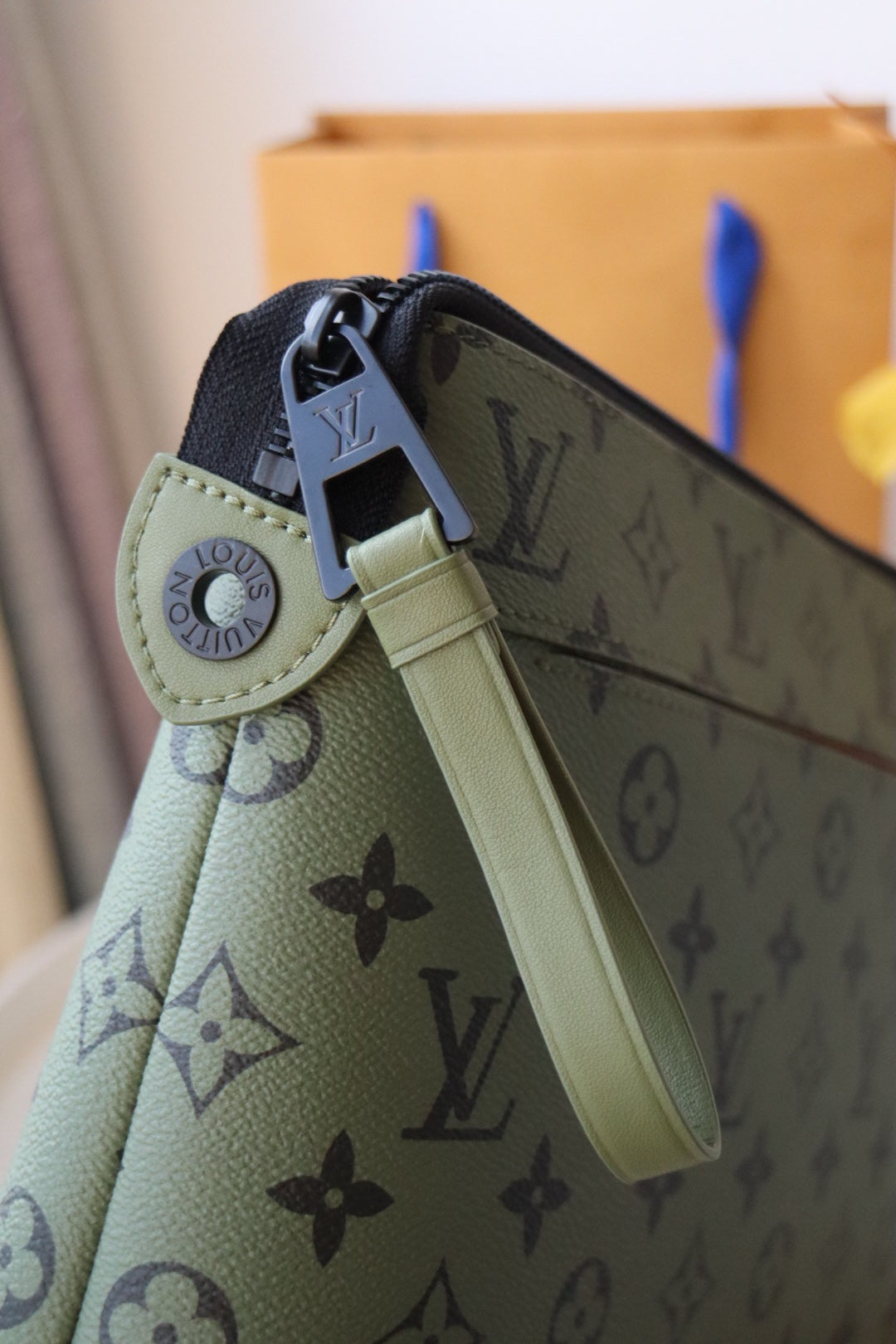 Louis Vuitton Olive Green Monogram Print Canvas Zippered Clutch Pouch