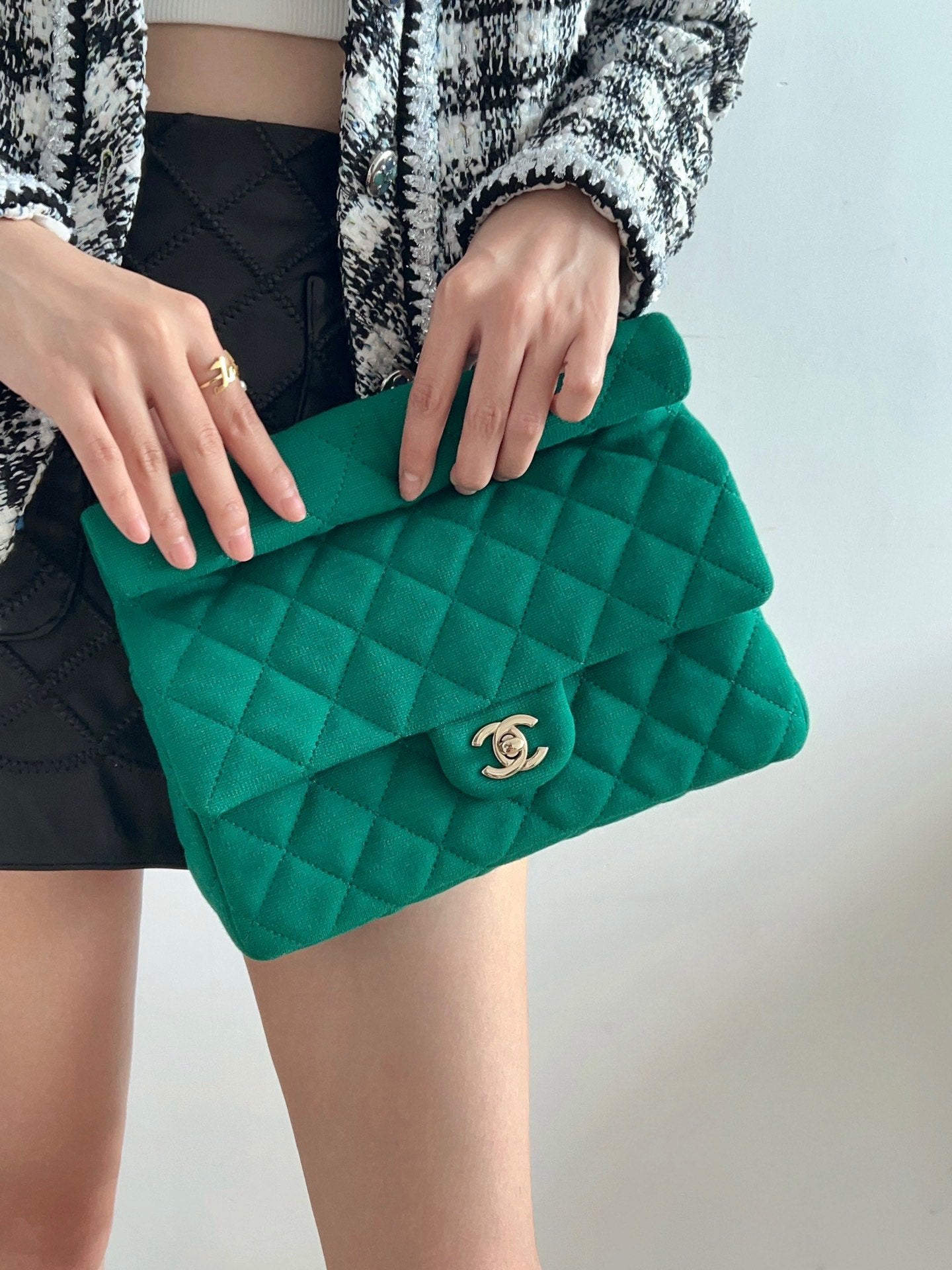 Chanel Classic Quilted Flap Bag - Emerald Green Velvet with Gold-Tone Hardware