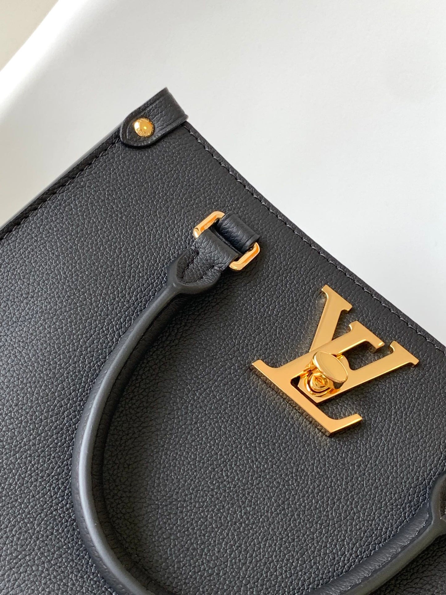 Louis Vuitton Black Textured Leather Top Handle Tote Bag with Gold Hardware