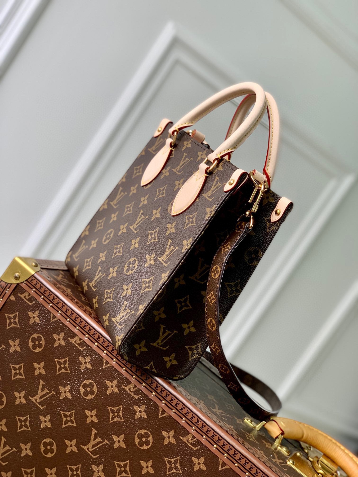 Louis Vuitton Classic Monogram Canvas Mini Tote Bag with Leather Top Handles