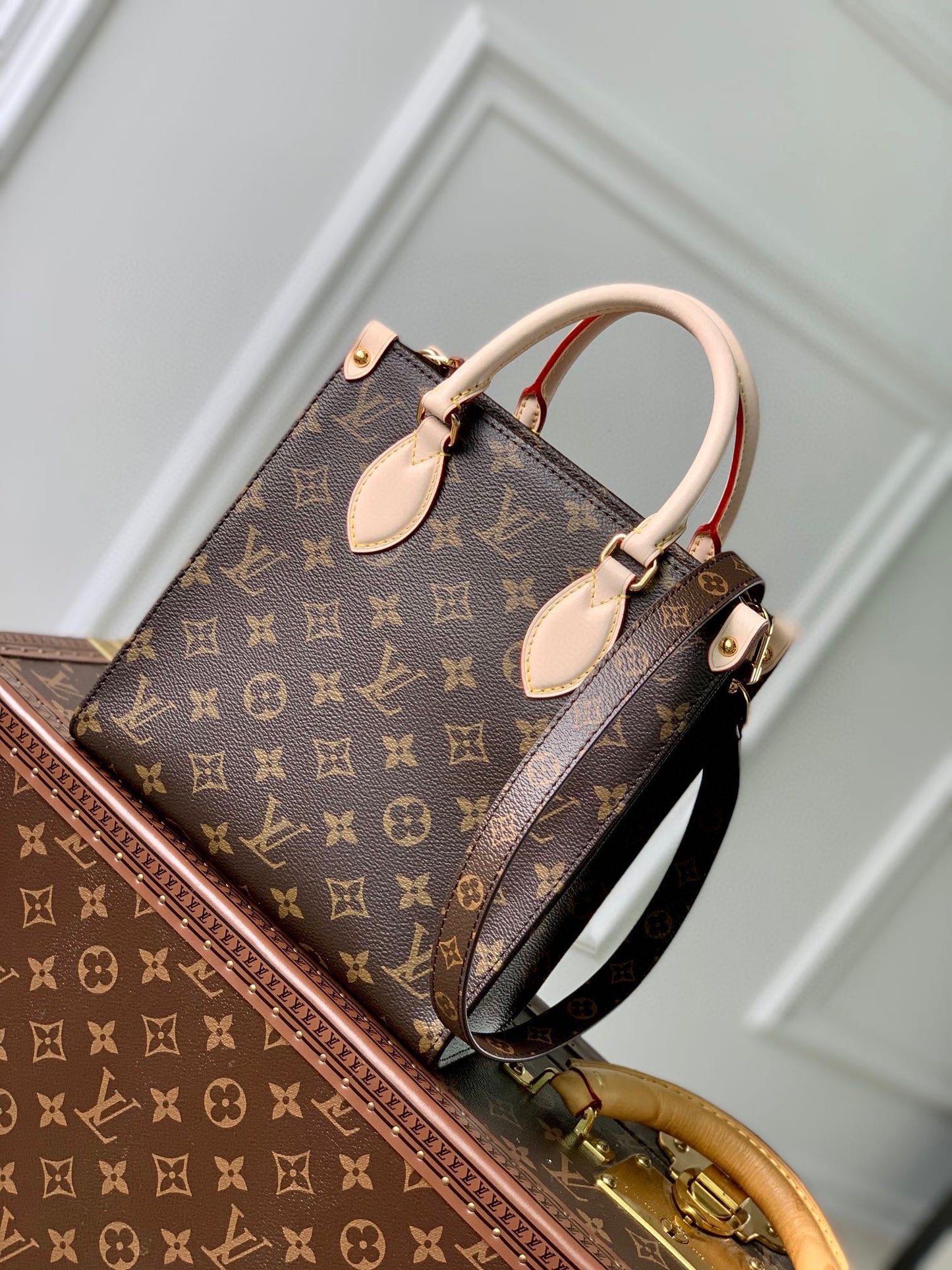 Louis Vuitton Classic Monogram Canvas Mini Tote Bag with Leather Top Handles