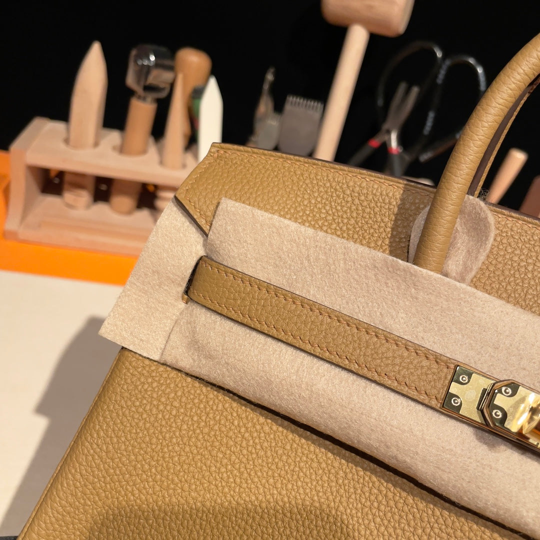 Luxury Tan Genuine Leather Top Handle Handbag - Artisanal Design