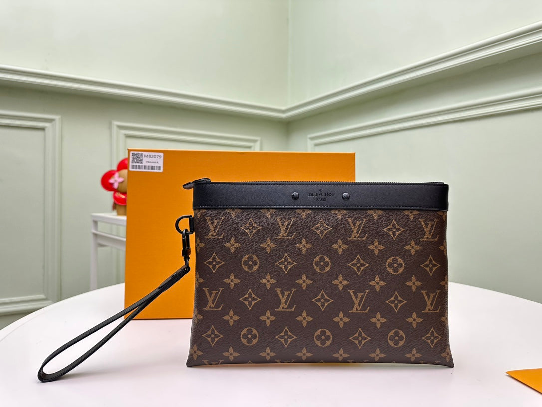 Louis Vuitton Classic Brown Monogram Zippered Pouch Clutch with Wrist Strap