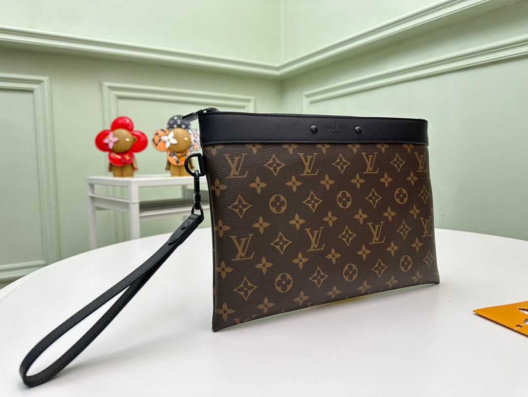 Louis Vuitton Classic Brown Monogram Zippered Pouch Clutch with Wrist Strap