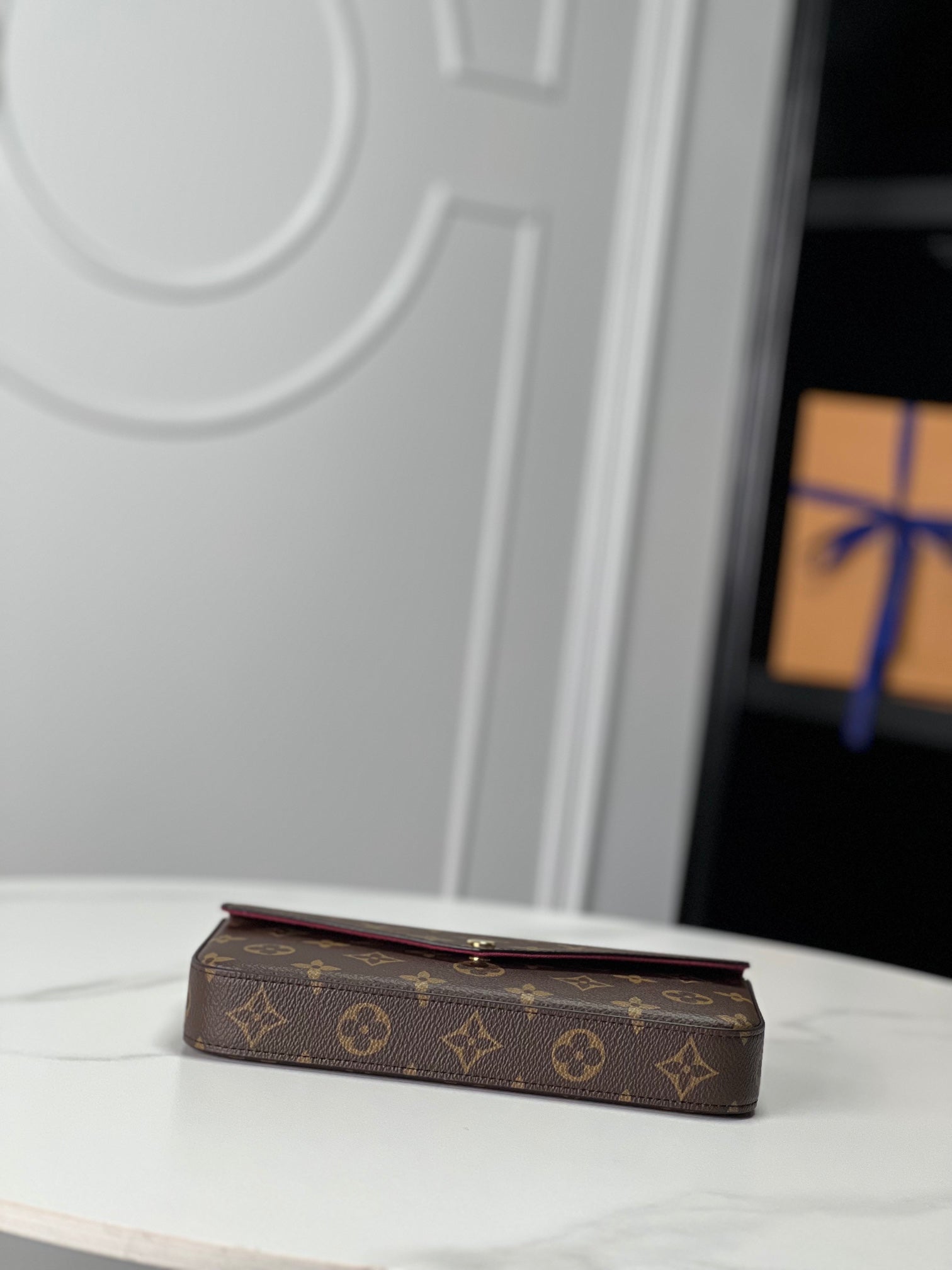 Louis Vuitton Classic Brown Monogram Envelope Clutch Bag with Gold Chain Strap