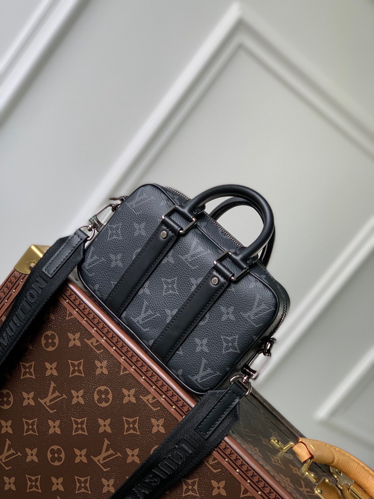 Louis Vuitton Designer Black Monogram Mini Crossbody Bag with Top Handle