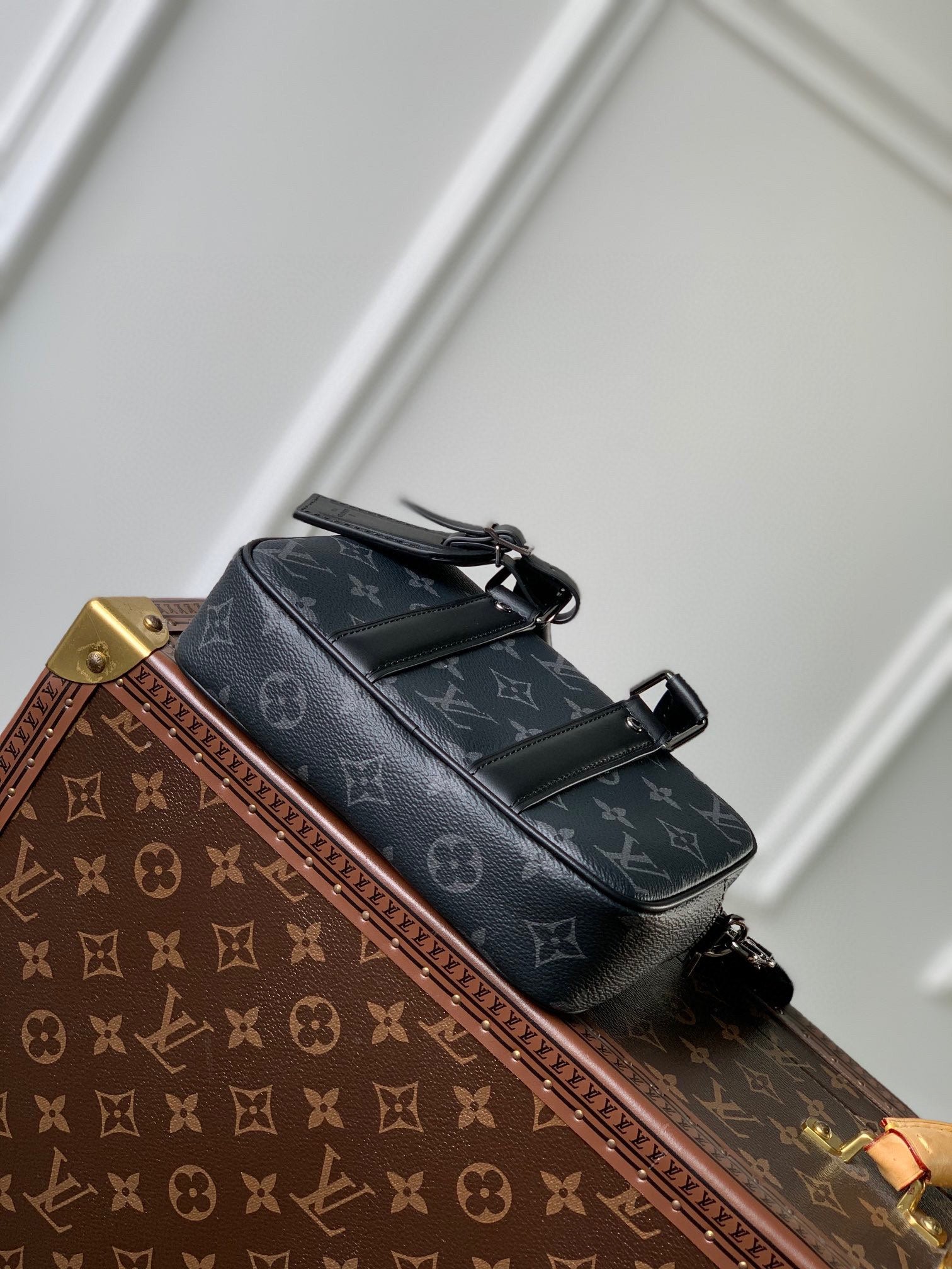 Louis Vuitton Designer Black Monogram Mini Crossbody Bag with Top Handle
