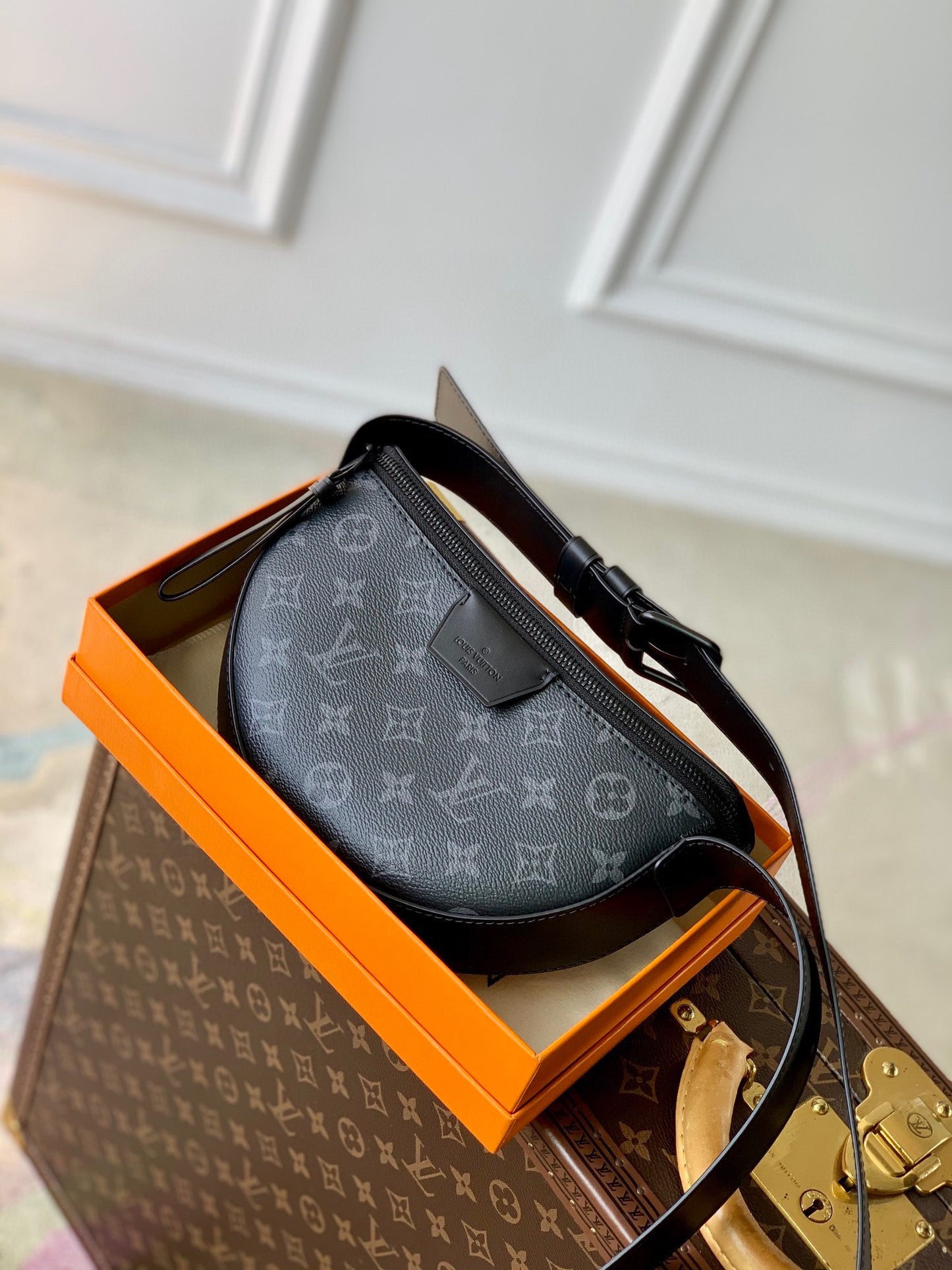 Louis Vuitton Black Monogram Pattern Designer Belt Bag Adjustable Waist Pack