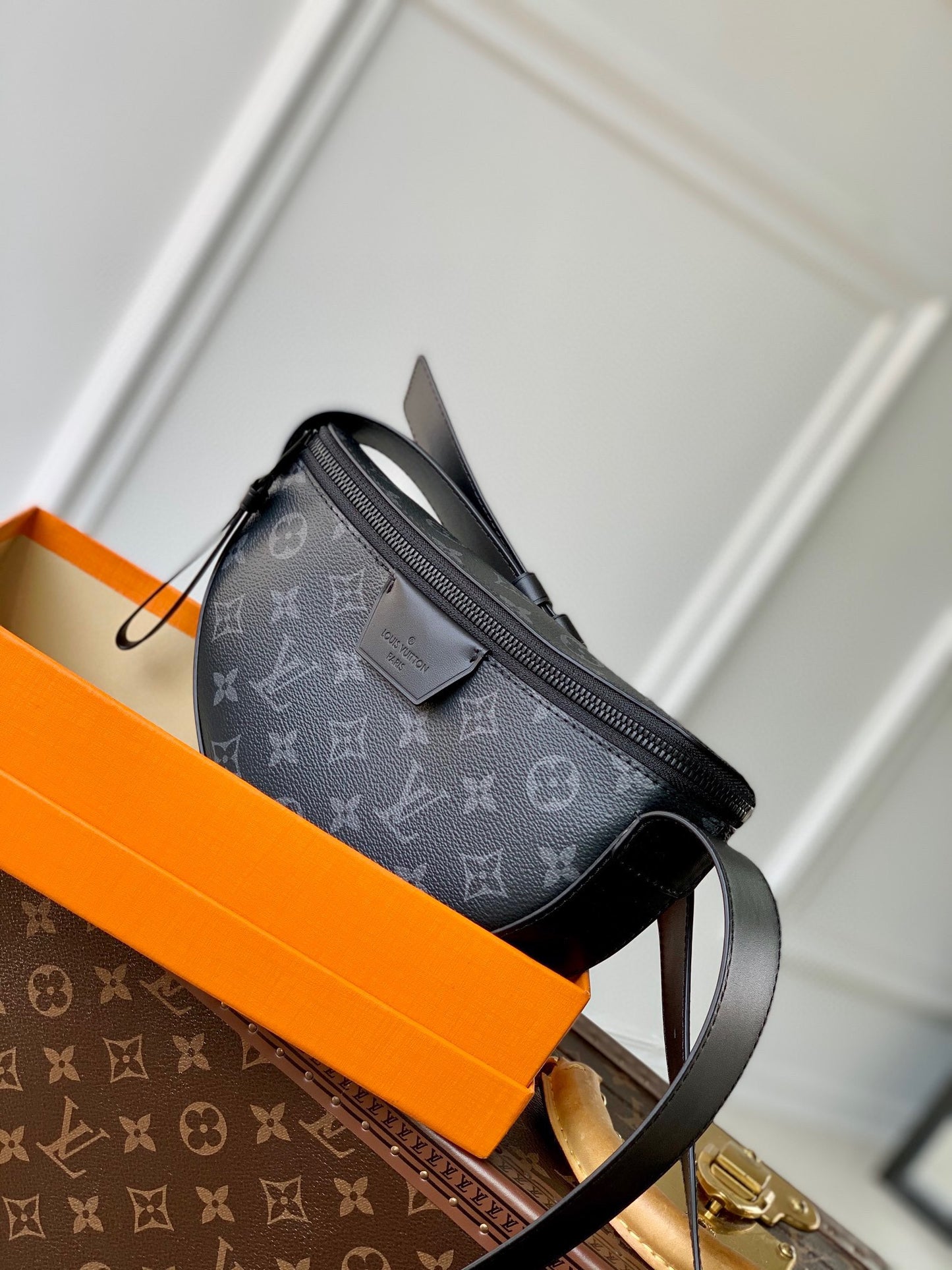 Louis Vuitton Black Monogram Pattern Designer Belt Bag Adjustable Waist Pack