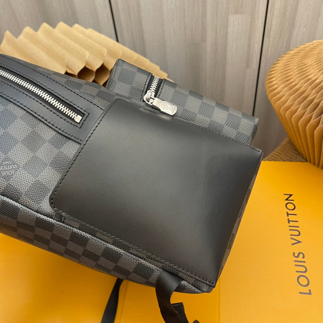 Louis Vuitton Black and Grey Checkerboard Travel Backpack with Zipper Pocket