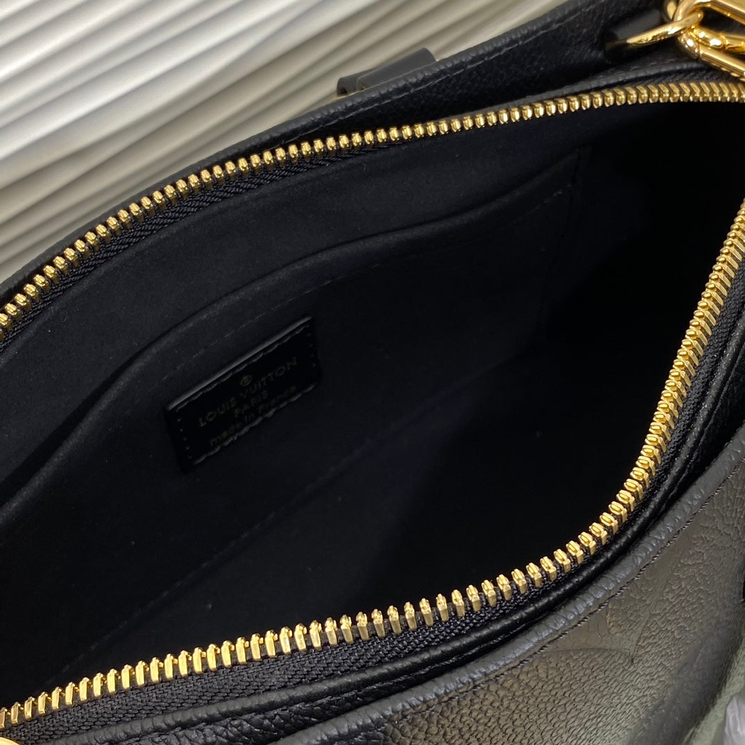 Louis Vuitton Black Embossed Leather Top Handle Shoulder Bag with Gold Hardware