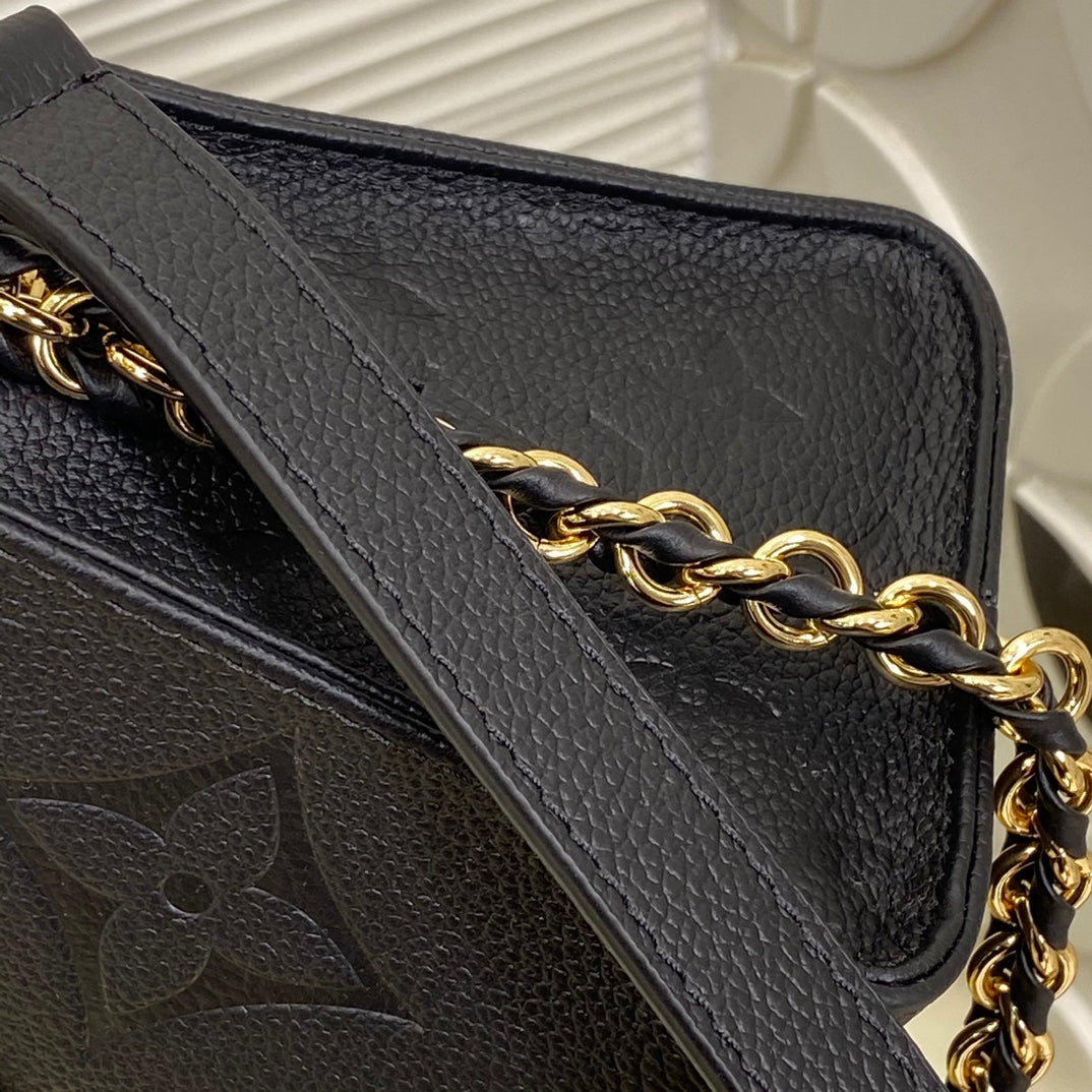 Louis Vuitton Black Embossed Leather Top Handle Shoulder Bag with Gold Hardware