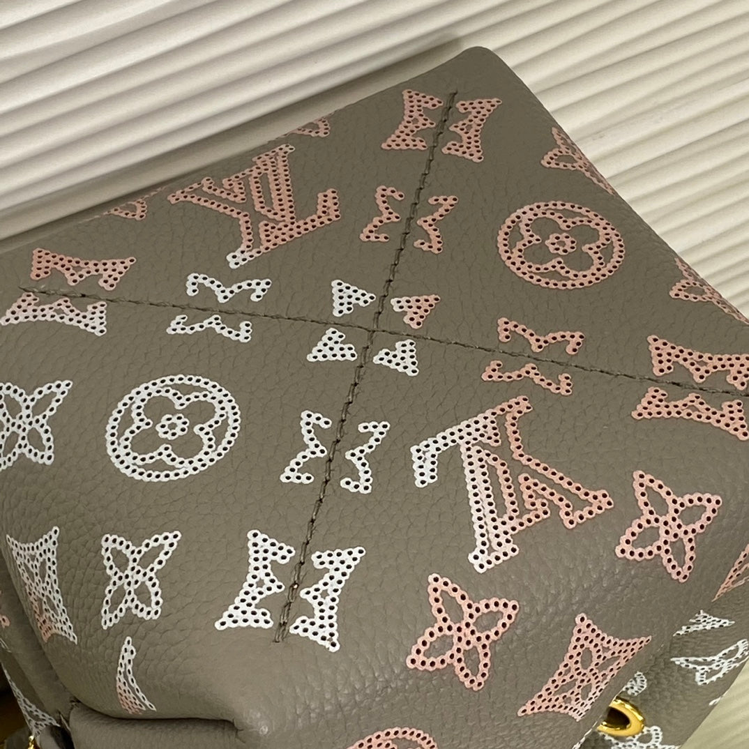 Louis Vuitton Taupe Monogram Leather Bucket Bag with Gold Chain Strap