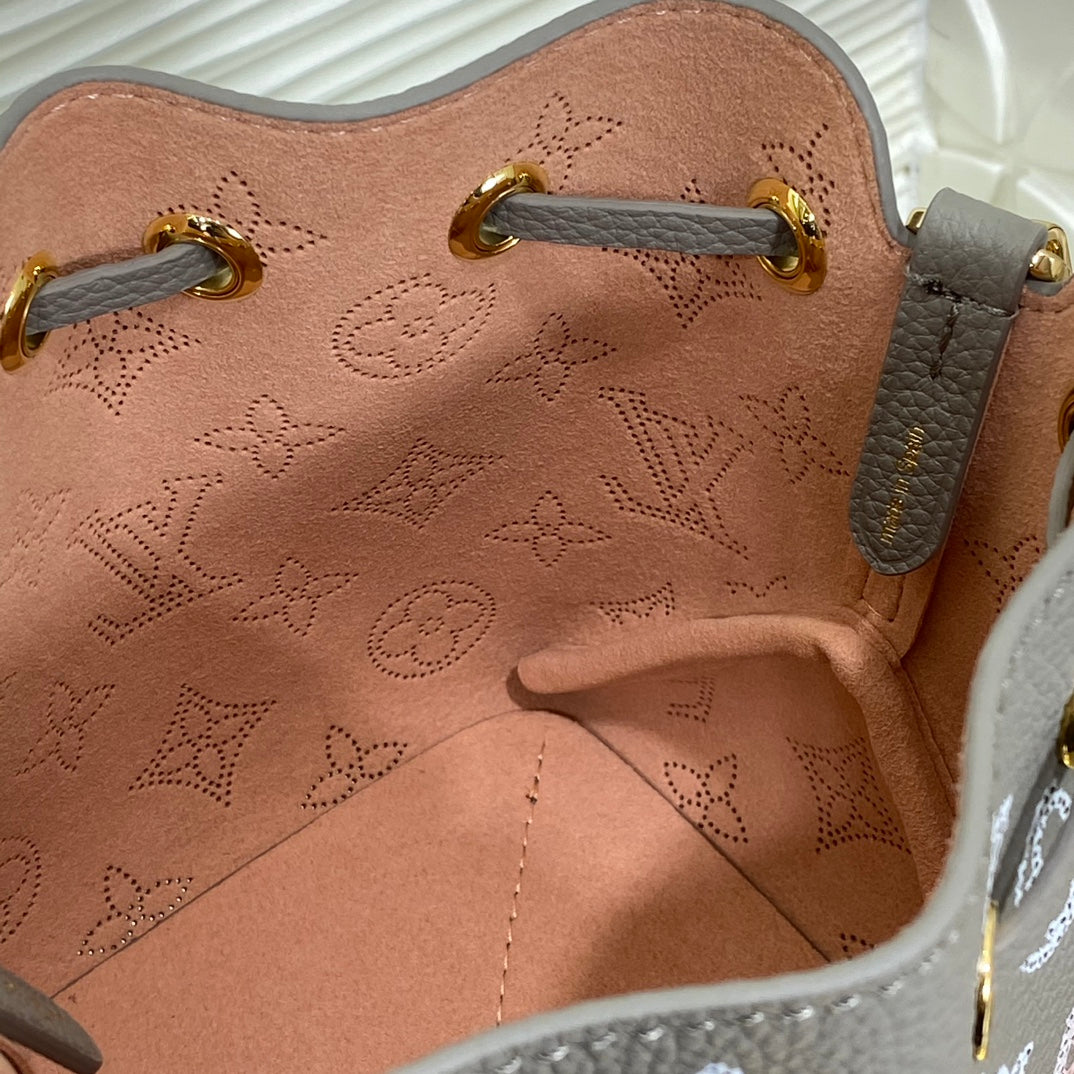 Louis Vuitton Taupe Monogram Leather Bucket Bag with Gold Chain Strap